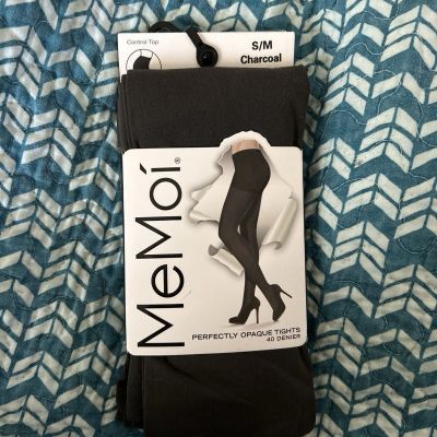 MeMoi Fashion Opaque Tights 1 Pair Charcoal Control Top Nylon/Spandex  S/M
