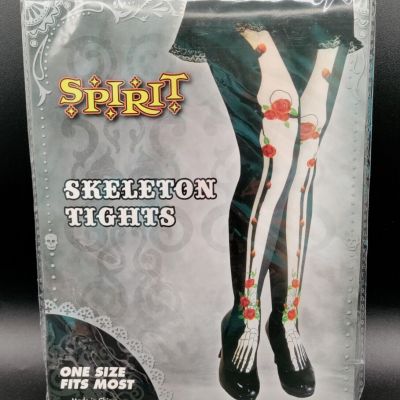 Spirit Halloween Skeleton Tights Day of the Dead Costume Cosplay Sexy Black Rose