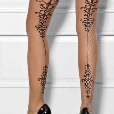 Luxury European Axami Almond Jelly Sheer Patterned Stockings Thigh Highs Hold Up