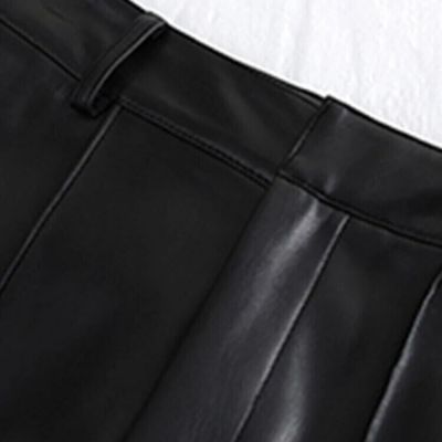Lautaro Spring Autumn Long Black Soft Pu Leather Pants Women with Zipper High W