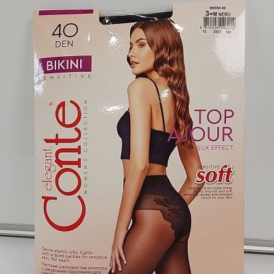 Conte Bikini Soft 40 Den - Classic Women's Tights With a Laced Panties 3=M Nero