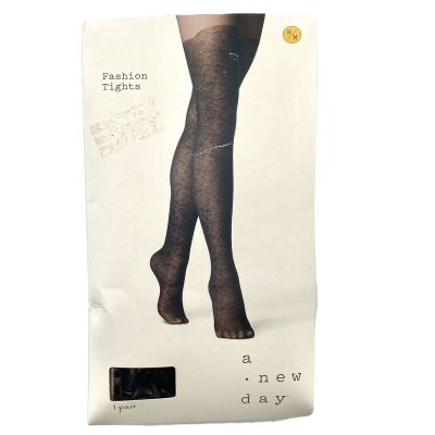 A New Day Black Floral Patterned Fashion Tights Women's Size S/M  - 1 Pair