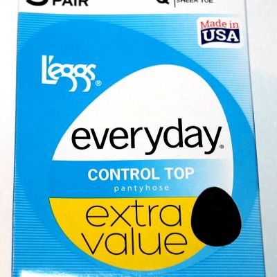 L'eggs Everyday 3-Pair Control Top Off Black Sheer Toe Pantyhose Q (Large) 14799