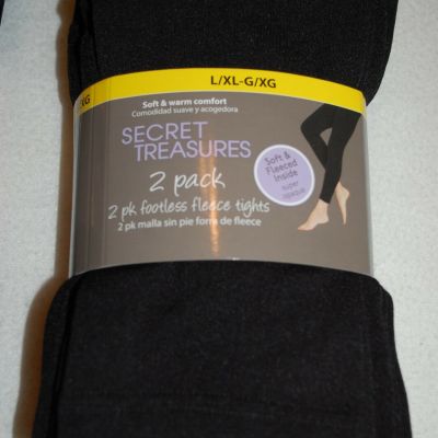 Womens 2 PAIR FOOTLESS TIGHTS Fleece Lined SOLID BLACK Soft & Warm SIZE L-XL