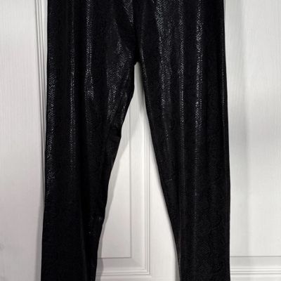 Shinestar Leggings Black Shiny Snakeskin Print, wide Band Women’s Size small