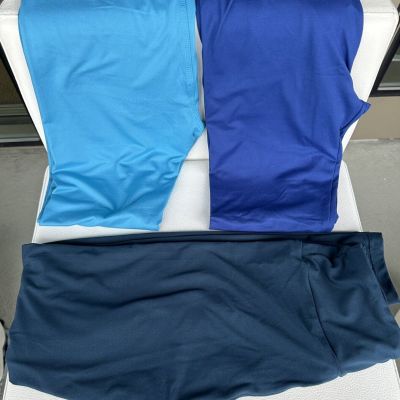 LuLaRoe LOT Of 3 Leggings OS Solid Colors, Dark Teal, Dark Blue, Bright Blue