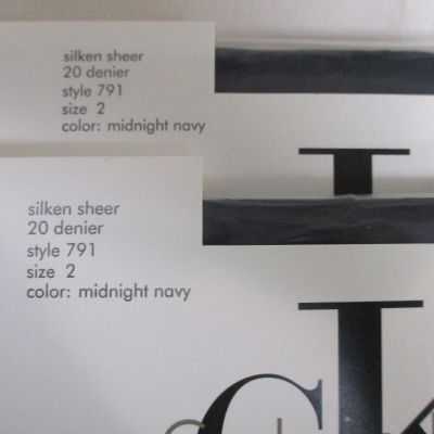 Calvin Klein Silken Sheer Pantyhose Size 2 Style 791 Midnight Navy 2 Pkg/Pair