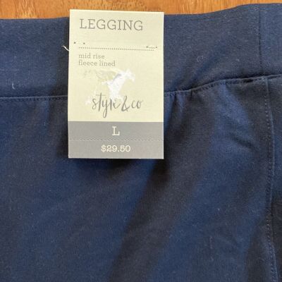 ????Style & Co Mid-Rise Fleece Lined Leggings Blue Size L