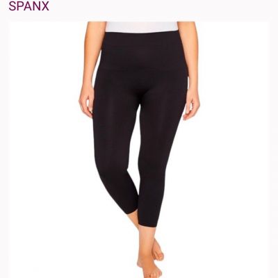 SPANX Very Black Cropped Lamn Leggings Plus Size 1X $72 Crop Stretch NEW