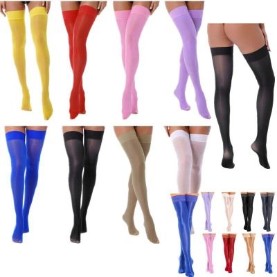 Women's See Though Stockings Antiskid Thigh Shiny Elastic Sheer Thigh High Socks