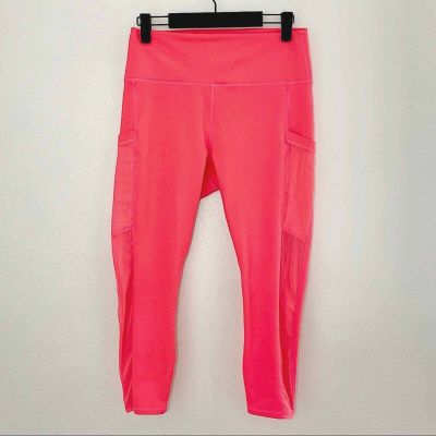 Fabletics leggings bright coral pink mesh panel athletic pocket Powerhold