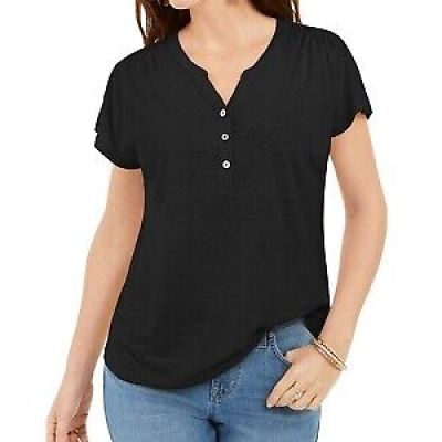 Style & Co Petite Linen-Blend Henley Top PM