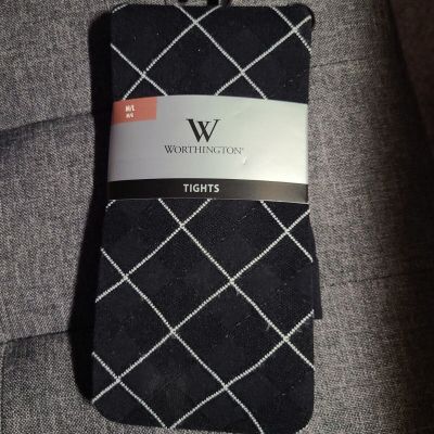 [NEW] Worthington Sweater Tights, Size M/L, White & Black Argyle