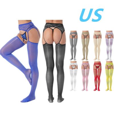 US Women Glossy Pantyhose Crotchless Suspender Thigh High Stockings Tights Pants