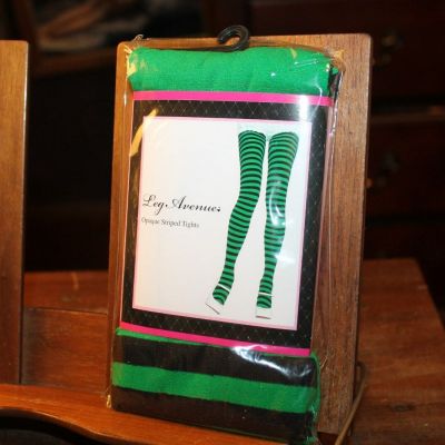 New Leg Avenue Opaque Striped Tights One Size 90-160lbs  Green Black