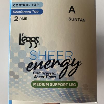 Leggs Sheer Energy Control Top Sheer Pantyhose 2 Pair Suntan Size A Lot of 2