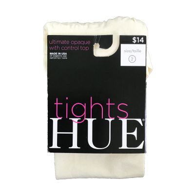 Hue Women Ultimate Opaque Tights Control Top 1 Pair Sz 2 Ivory