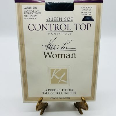 Kathie Lee Queen Size 3X Control Top Pantyhose Off Black Sandalfoot Sheer