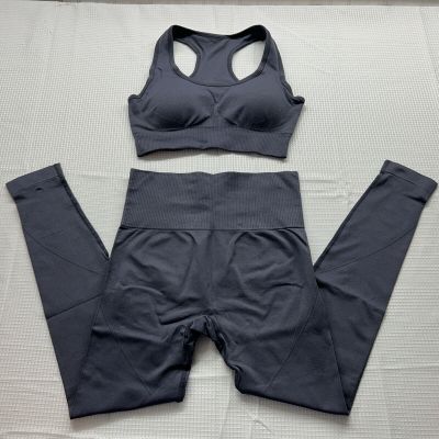 Gray Workout Leggings Set Size Medium Gym Summer Butt Lift Athletic Wear Womens