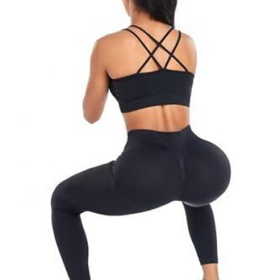 Women Butt Lifting Workout Leggings High Waist Scrunch Butt Yoga Small Black