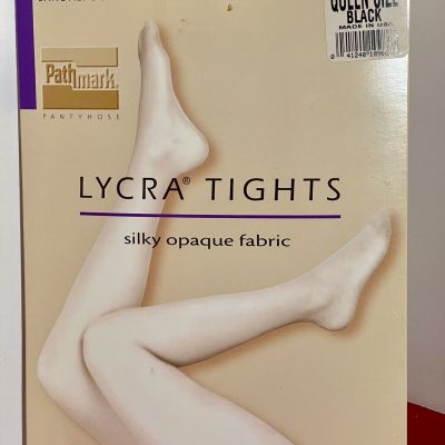 Pathmark Lycra Silky Opaque Sandlefoot Tights  Black Queen Size Made USA