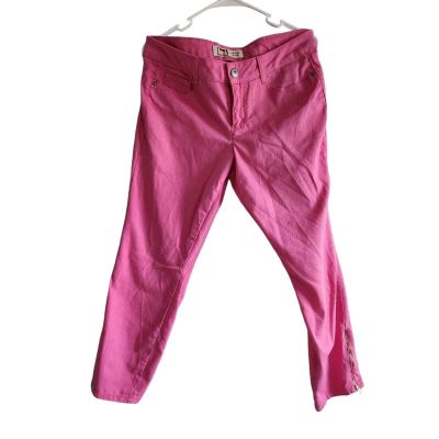 LEI Juniors Sz 13 Ashley Low Rise Capri Skinny Leggings Bright Pink Barbie Core