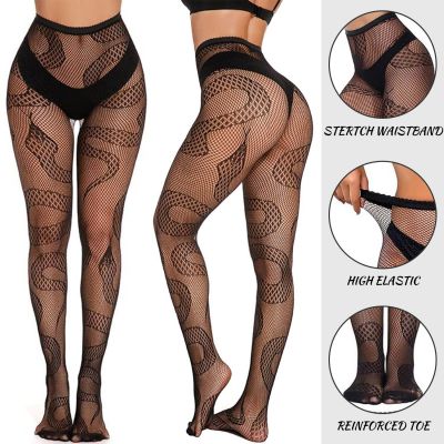 Erotic Stockings Pantyhose Snake Print High Waist Elastic Fishing Net Stockings