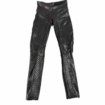 SPANX Faux Leather Moto Shiny LEGGINGS Pants Medium Tall Black Skinny Stretch
