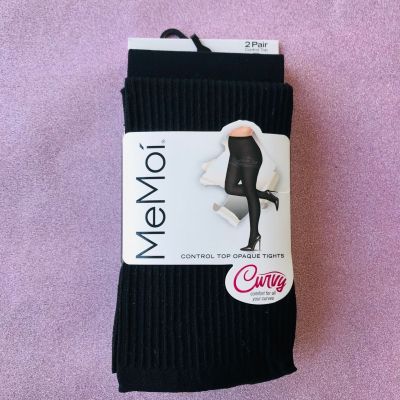 MeMoi Fashion Opaque Tights  Control Top 2 Pair  Black/Black Size: 1X - 2X New