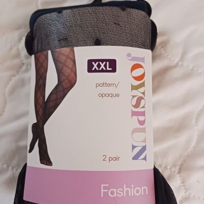 JOYSPUN 2 pack fashion tights XXL womens 1 solid 1 print NEW
