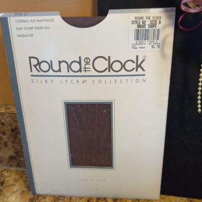 Women's Round the Clock Pantyhose Control Top Sheer Sandal Toe Sz: B Mauve Taupe