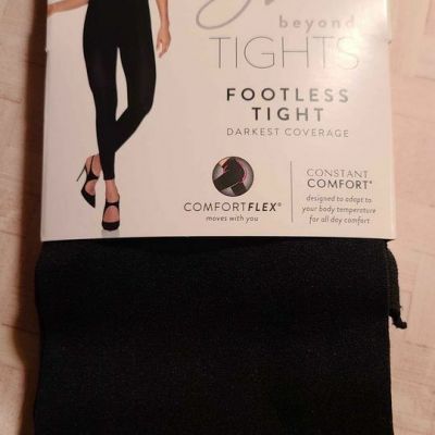 HANES black footless tights beyond tights XL New in package