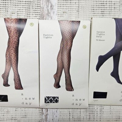 3 Pack A New Day Women's 50d Opaque & Fashion Tights - M/L Black & Navy Blue