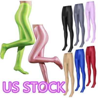 US Women‘ Shiny Glossy Tights Pants High Waist Crotchless Pantyhose Stockings