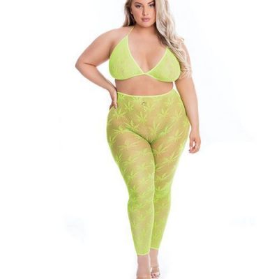PINK LIPSTICK ALL ABOUT LEAF BRA & LEGGINGS QUEEN SIZE