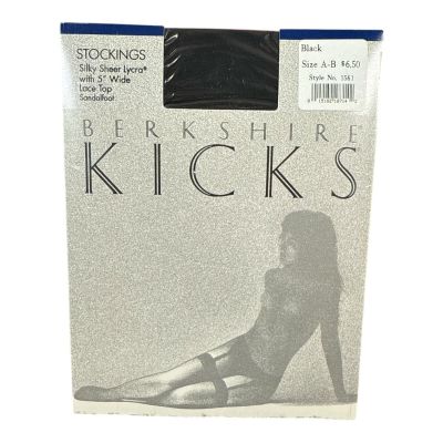 Vintage Berkshire Kicks Silky Sheer Lycra Stockings Lace Top Black Size A-B