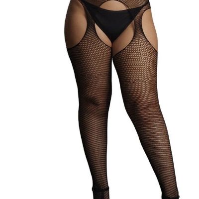 Le Désir Black Suspender Pantyhose with Strappy Waist in OSXL