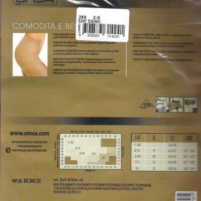 Italian OMSA Support 40  Pantyhose/Tights. Graduated Stretch. All Sizes/Colors.