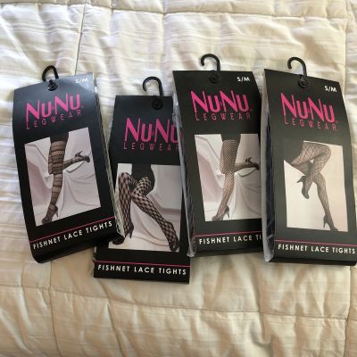 NEW Nu & Nu Legwear Fishnet Lace Tights Lot of 4 Different Patterns Size S/M