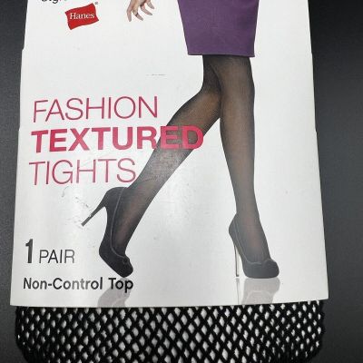 Black Fishnet Stockings Textured Tights Hanes M/L Nylon Soft Halloween