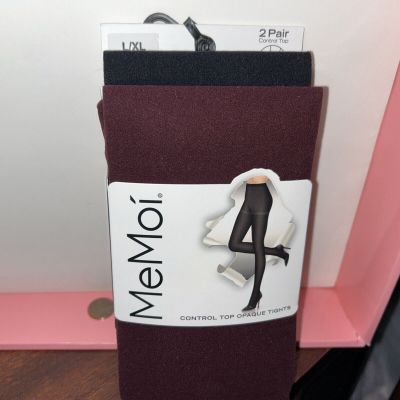 MEMOI 2 Pair Control Top Opaque Tights L/XL Wine & Black New In Package