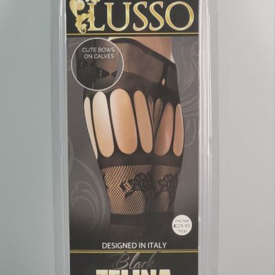 LUSSO IMPORTED STOCKINGS BLACK ZELINI GARTER STOCKINGS ONE SIZE FITS MOST NEW