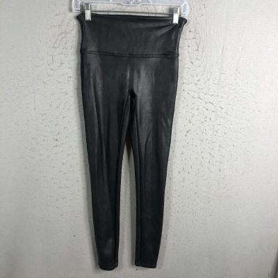 Spanx Leggings Womens Medium Black Shiny Stretch Fitted Pull On Versatile