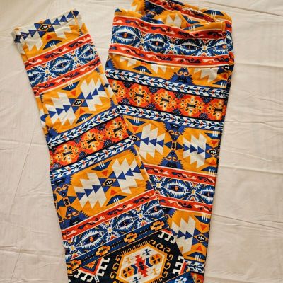 LuLaRoe TC Buttery Soft Leggings w/Bright Aztec Pattern *Pre-Owned*