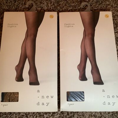 Lot of 2- a new day fashion tights, black pattern, size: S/M