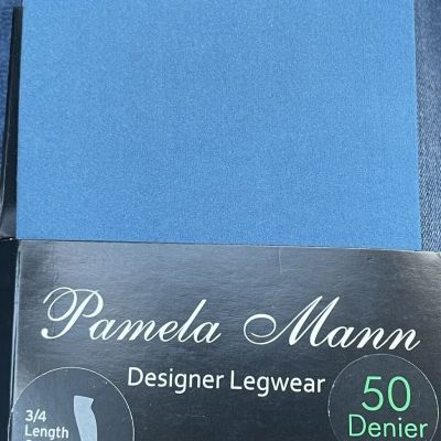 NEW Pamela Mann Designer Legwear 3/4 Length Capri Tights In Denim Blue