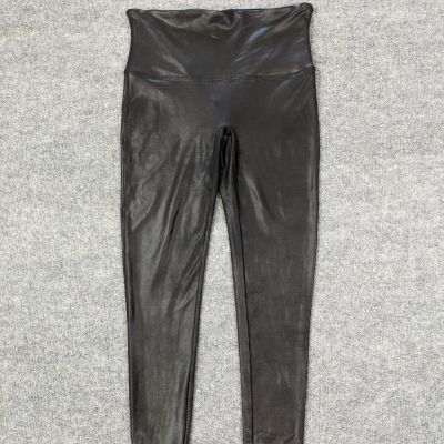 Spanx 1X Faux Leather Leggings High Waisted Shiny Shapewear Tummy Control Black