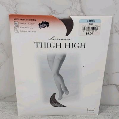NEW Vintage JCPenney Sheer Caress Thigh High Stockings Long Taupe 1092