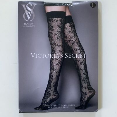 NEW Victoria's Secret Very Sexy Fishnet Thigh Highs Stocking Black Floral S M