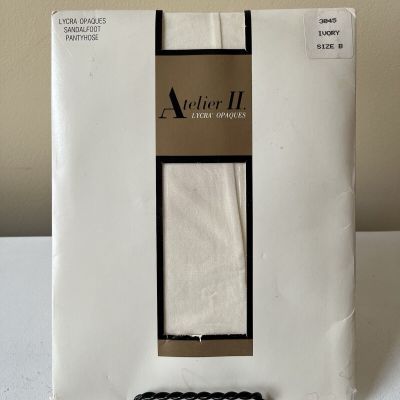 Brooks Atelier PantyHose Lycra Opaques Sandalfoot Ivory Size B 3045 Vintage USA